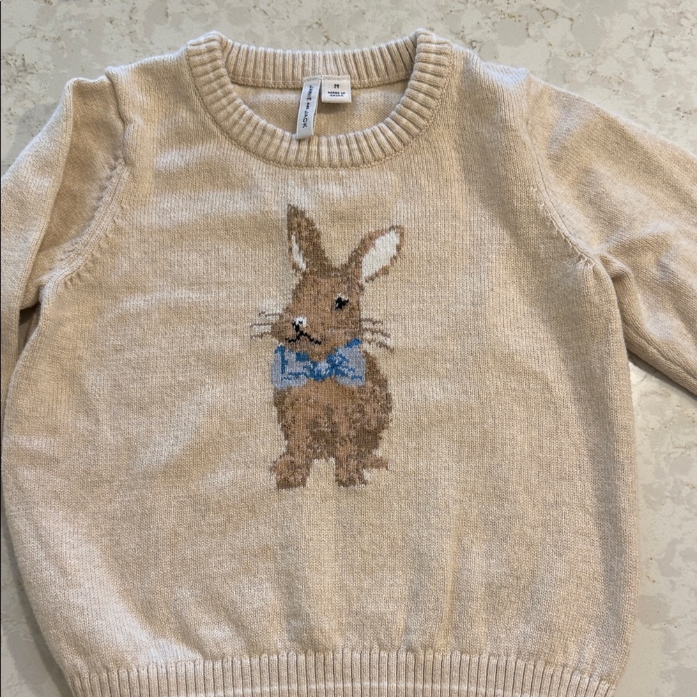 Cream Bunny Sweater with Blue Bow Janie and Jack